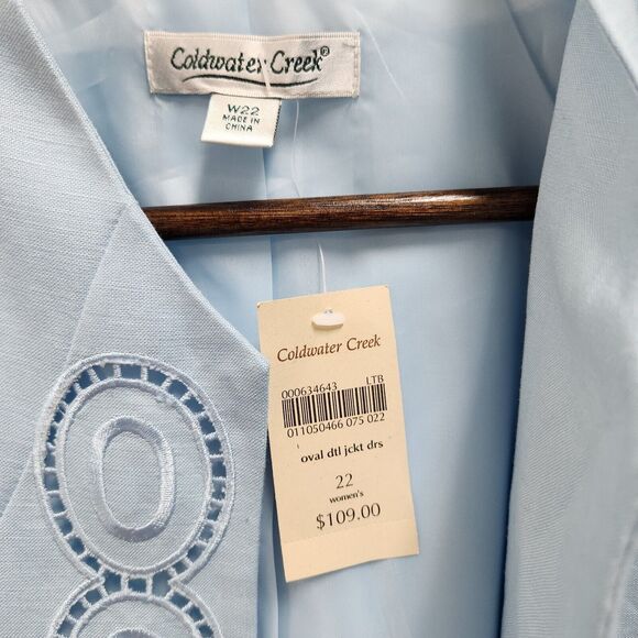 Coldwater Creek Womens Plus Linen Blend Blazer Size 22W Blue Embroidered Career - Picture 5 of 12